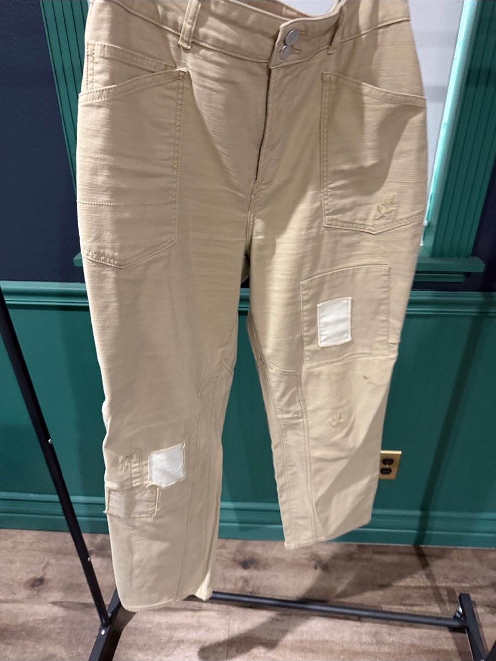 Pilcro Neutral Beige Cropped Utility Pants with White Patch Details